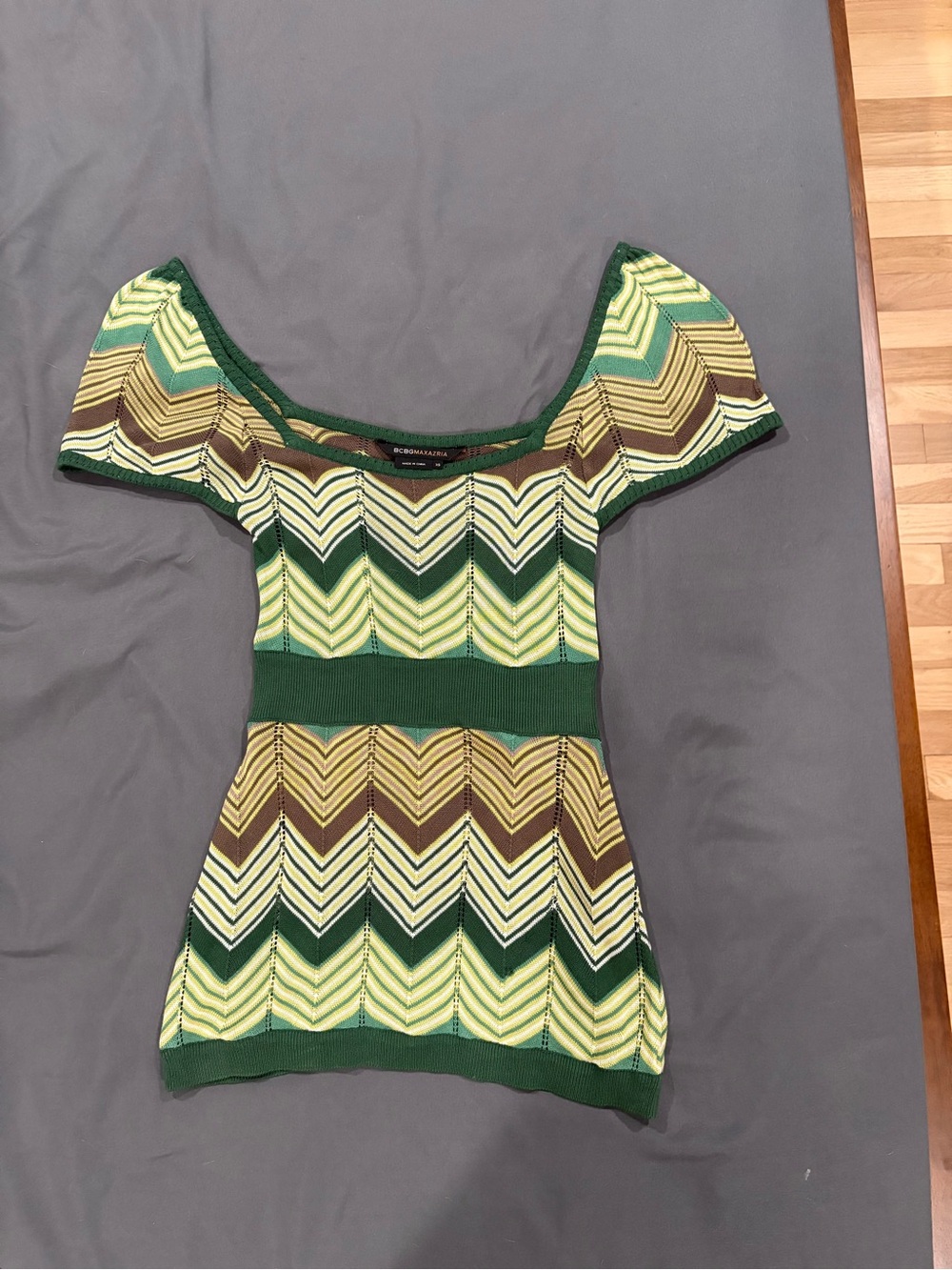 BCBGMaxAzria Green, Lime & Brown Chevron Knit Top